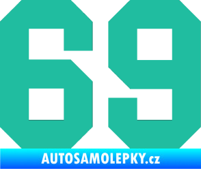 Samolepka Startovní číslo 69 tyrkysová