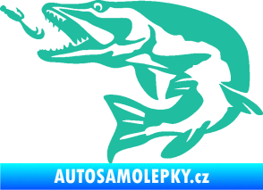 Samolepka Štika 005 levá s návnadou tyrkysová