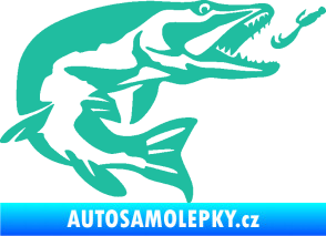 Samolepka Štika 005 pravá s návnadou tyrkysová