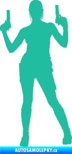 Samolepka Střelkyně 002 levá girl with gun tyrkysová