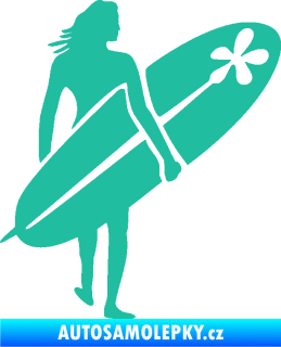 Samolepka Surfařka 003 pravá tyrkysová