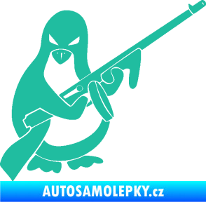 Samolepka Tučňák se samopalem pravá tyrkysová