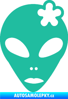 Samolepka UFO 009 slečna s kytičkou pravá tyrkysová