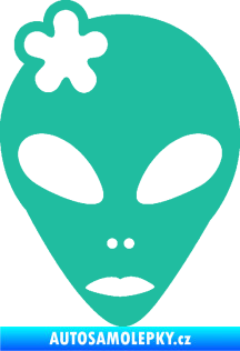 Samolepka UFO 009 slečna s kytičkou levá tyrkysová