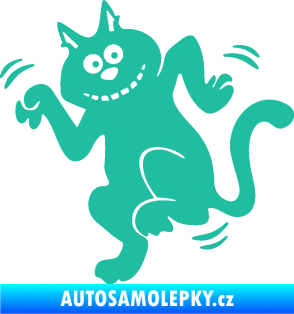 Samolepka Veselá kočka levá tyrkysová