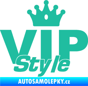 Samolepka VIP styl nápis s korunkou tyrkysová