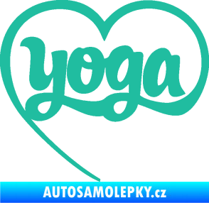 Samolepka Yoga nápis v srdíčku tyrkysová