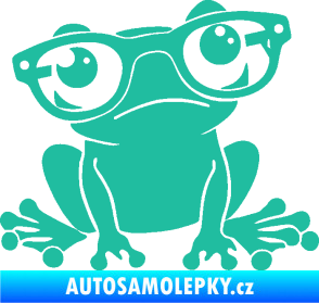Samolepka Žába 011 pravá kouká s brýlemi tyrkysová