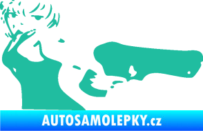 Samolepka Žena s pistolí pravá tyrkysová