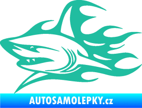 Samolepka Žralok 017 levá s plameny tyrkysová