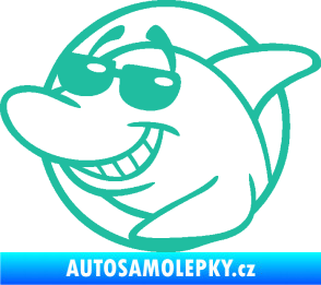 Samolepka Žralok 018 levá cool s brýlemi tyrkysová