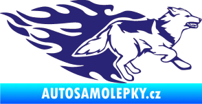 Samolepka Animal flames 090 pravá  vlk střední modrá