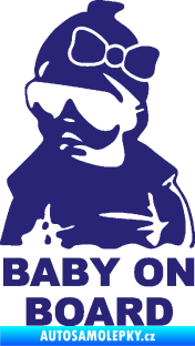 Samolepka Baby on board 001 levá s textem miminko s brýlemi a s mašlí střední modrá