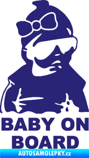 Samolepka Baby on board 001 pravá s textem miminko s brýlemi a s mašlí střední modrá