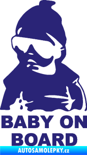 Samolepka Baby on board 002 levá s textem miminko s brýlemi střední modrá