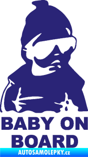 Samolepka Baby on board 002 pravá s textem miminko s brýlemi střední modrá