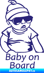 Samolepka Baby on board 003 pravá s textem miminko s brýlemi střední modrá