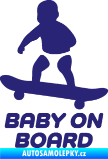 Samolepka Baby on board 008 levá skateboard střední modrá