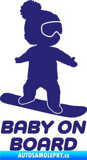Samolepka Baby on board 009 pravá snowboard střední modrá