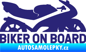 Samolepka Biker on board pravá motorka střední modrá