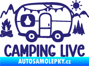 Samolepka Camping live 001 levá cestování v karavanu střední modrá