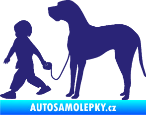 Samolepka Chlapec venčí psa levá střední modrá
