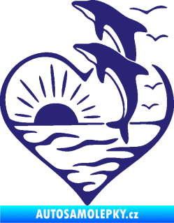 Samolepka Delfíni 002 levá západ slunce střední modrá