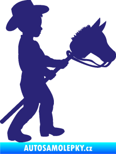 Samolepka Děti silueta 012 pravá kluk s dřevěným koníkem střední modrá