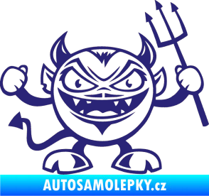 Samolepka Devil pravá čertík s vidlemi střední modrá