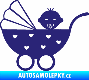 Samolepka Dítě v autě 070 levá kočárek s miminkem střední modrá
