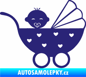 Samolepka Dítě v autě 070 pravá kočárek s miminkem střední modrá