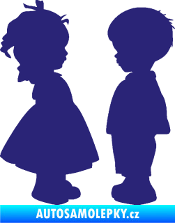 Samolepka Dítě v autě 071 levá holčička s chlapečkem sourozenci střední modrá