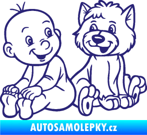 Samolepka Dítě v autě 087 levá chlapeček s pejskem střední modrá