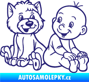 Samolepka Dítě v autě 087 pravá chlapeček s pejskem střední modrá