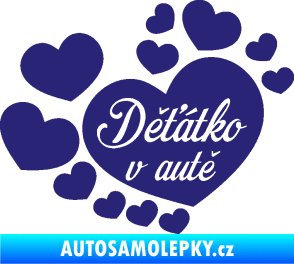 Samolepka Dítě v autě 092 nápis děťátko v autě se srdíčky střední modrá