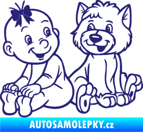 Samolepka Dítě v autě 095 levá holčička s pejskem střední modrá