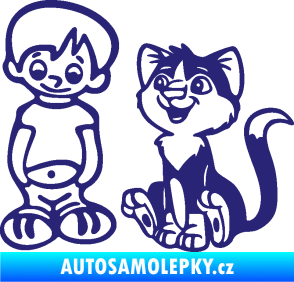 Samolepka Dítě v autě 097 levá kluk a kočka střední modrá