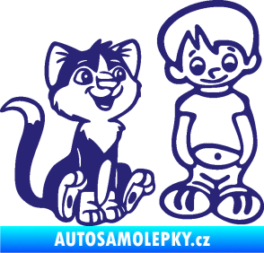 Samolepka Dítě v autě 097 pravá kluk a kočka střední modrá