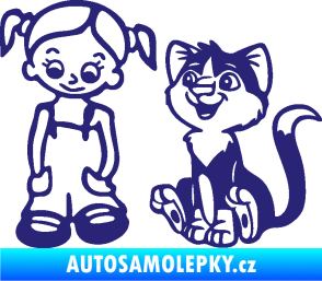 Samolepka Dítě v autě 098 levá holčička a kočka střední modrá