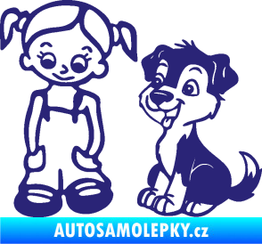 Samolepka Dítě v autě 099 levá holčička a pes střední modrá