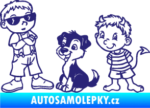 Samolepka Dítě v autě 104 levá dva kluci a pes střední modrá