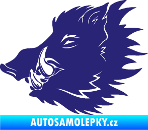 Samolepka Divoké prase 001 levá kanec hlava střední modrá