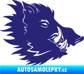 Samolepka Divoké prase 001 pravá kanec hlava střední modrá