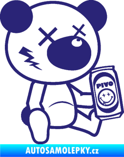 Samolepka Drunk bear 004 pravá medvěd s pivem střední modrá