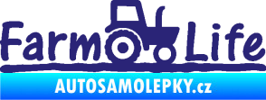 Samolepka Farm life nápis s traktorem střední modrá