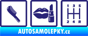 Samolepka Girl race car symboly brush, lipstick, shift střední modrá