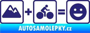 Samolepka Hory + kolo = veselý smajlík cyklista na horách střední modrá