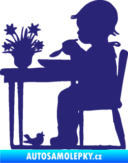 Samolepka Interiér 001 pravá dítě u stolečku střední modrá
