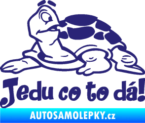 Samolepka Jedu co to dá! 001 levá nápis se želvou střední modrá