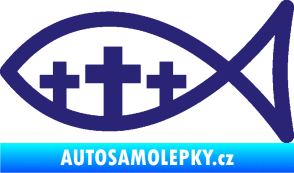 Samolepka Jesus rybička 005 tři kříže křesťanský symbol střední modrá